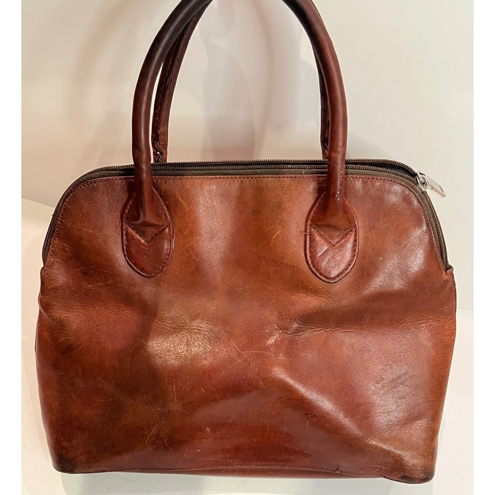 Vintage Cognac Brown Leather Satchel Dome Handbag Talbots Top Handle Bag READ